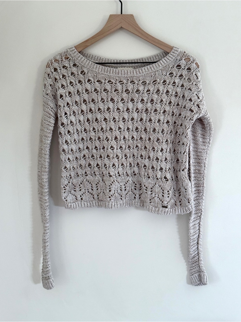 Hollister Open Knit Sweater Size Small Beige Crochet Boho Lightweight Top
